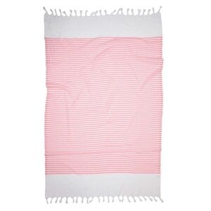 Striped 100% cotton Turkish pestemal in flamingo color